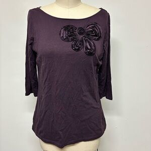 LOFT Plum Purple Blouse with Flower detail. Size Large